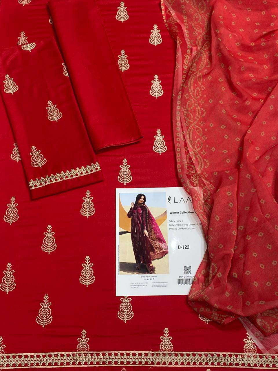 Jazmin Fully Embroidered LINEN 3Pc With Printed Chiffon Duppata