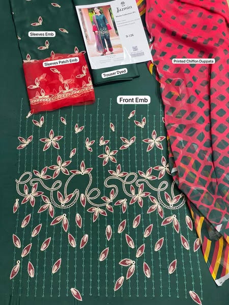 Jazmin Fully Embroidered LINEN 3Pc With Printed Chiffon Duppata