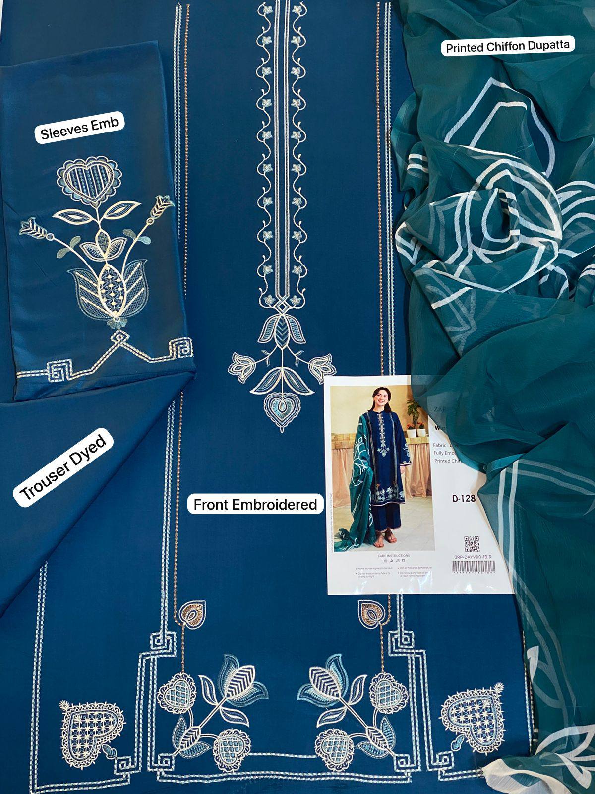 Jazmin Fully Embroidered LINEN 3Pc With Printed Chiffon Duppata