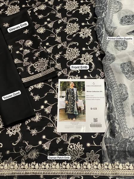 Jazmin Fully Embroidered LINEN 3Pc With Printed Chiffon Duppata