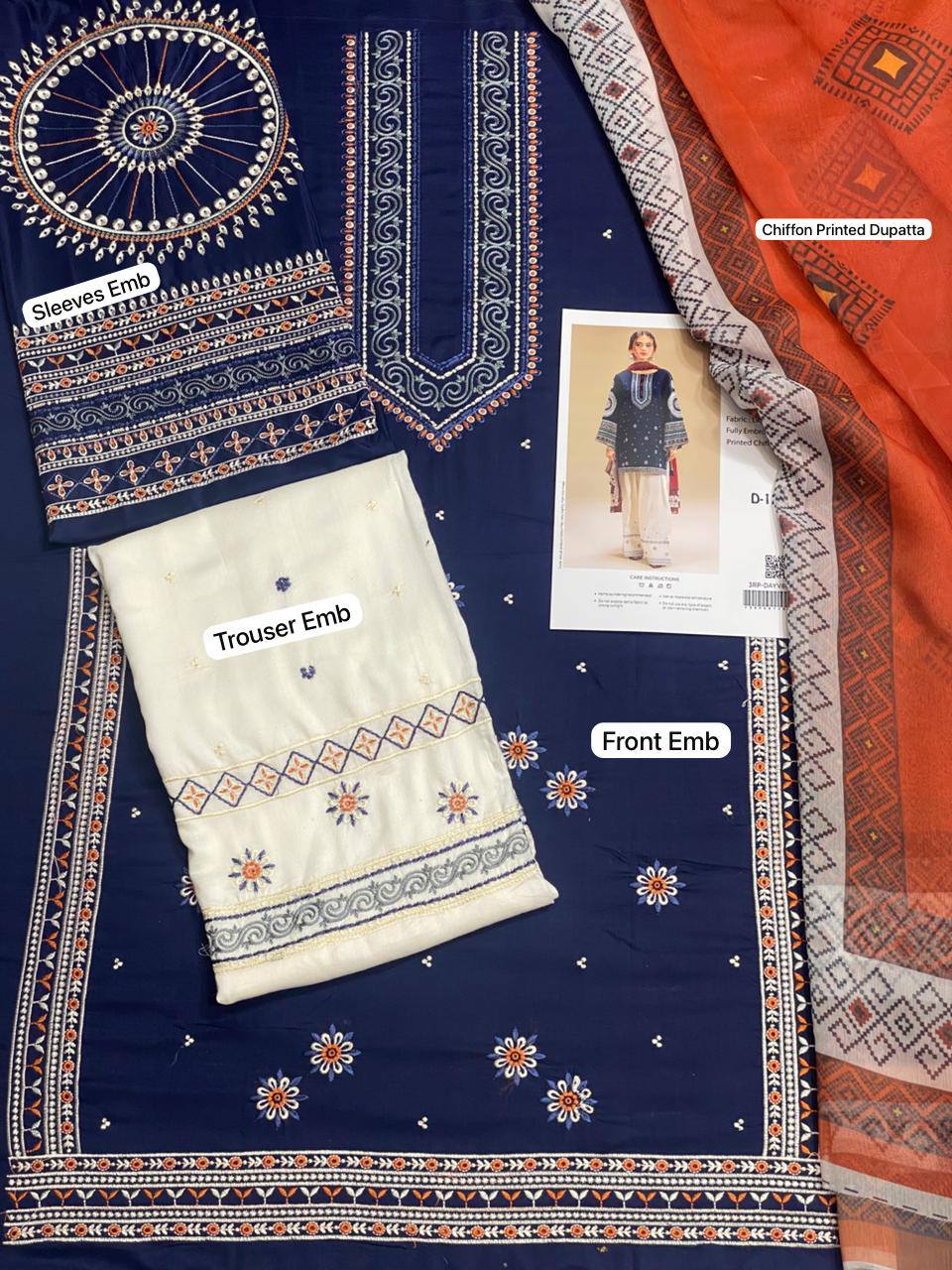 Jazmin Fully Embroidered LINEN 3Pc With Printed Chiffon Duppata