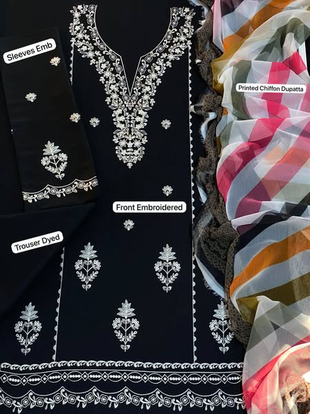 Jazmin Fully Embroidered LINEN 3Pc With Printed Chiffon Duppata