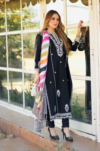 Jazmin Fully Embroidered LINEN 3Pc With Printed Chiffon Duppata