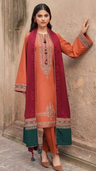 Jazmin Fully Embroidered LINEN 3Pc With Printed Chiffon Duppata
