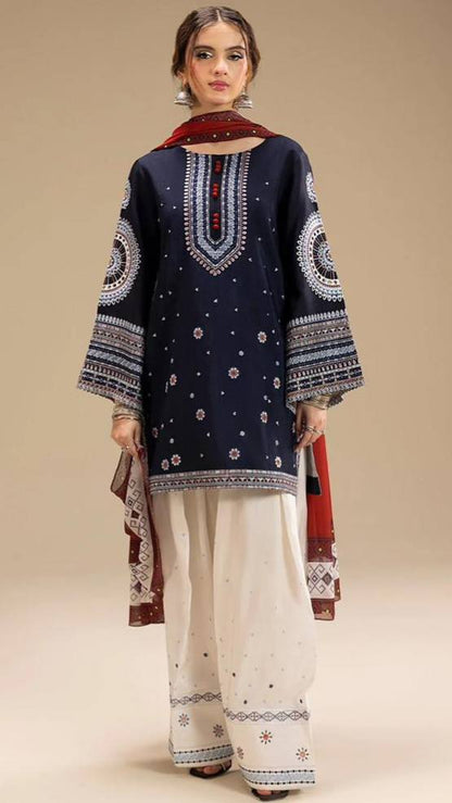 Jazmin Fully Embroidered LINEN 3Pc With Printed Chiffon Duppata