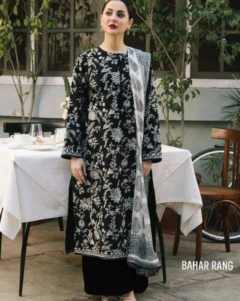 Jazmin Fully Embroidered LINEN 3Pc With Printed Chiffon Duppata