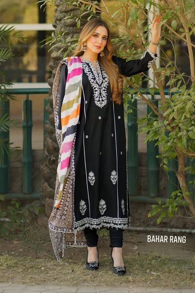 Jazmin Fully Embroidered LINEN 3Pc With Printed Chiffon Duppata