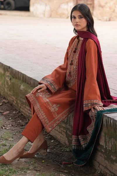 Jazmin Fully Embroidered LINEN 3Pc With Printed Chiffon Duppata