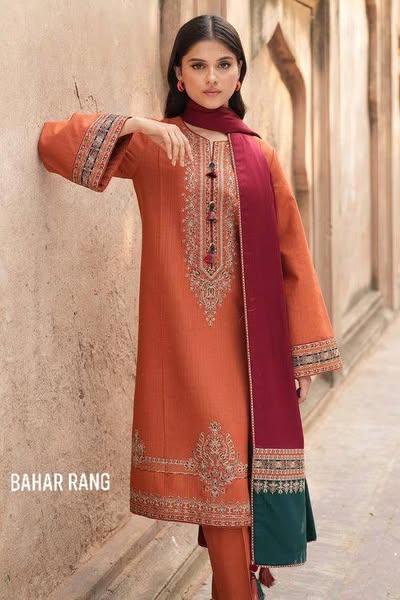 Jazmin Fully Embroidered LINEN 3Pc With Printed Chiffon Duppata