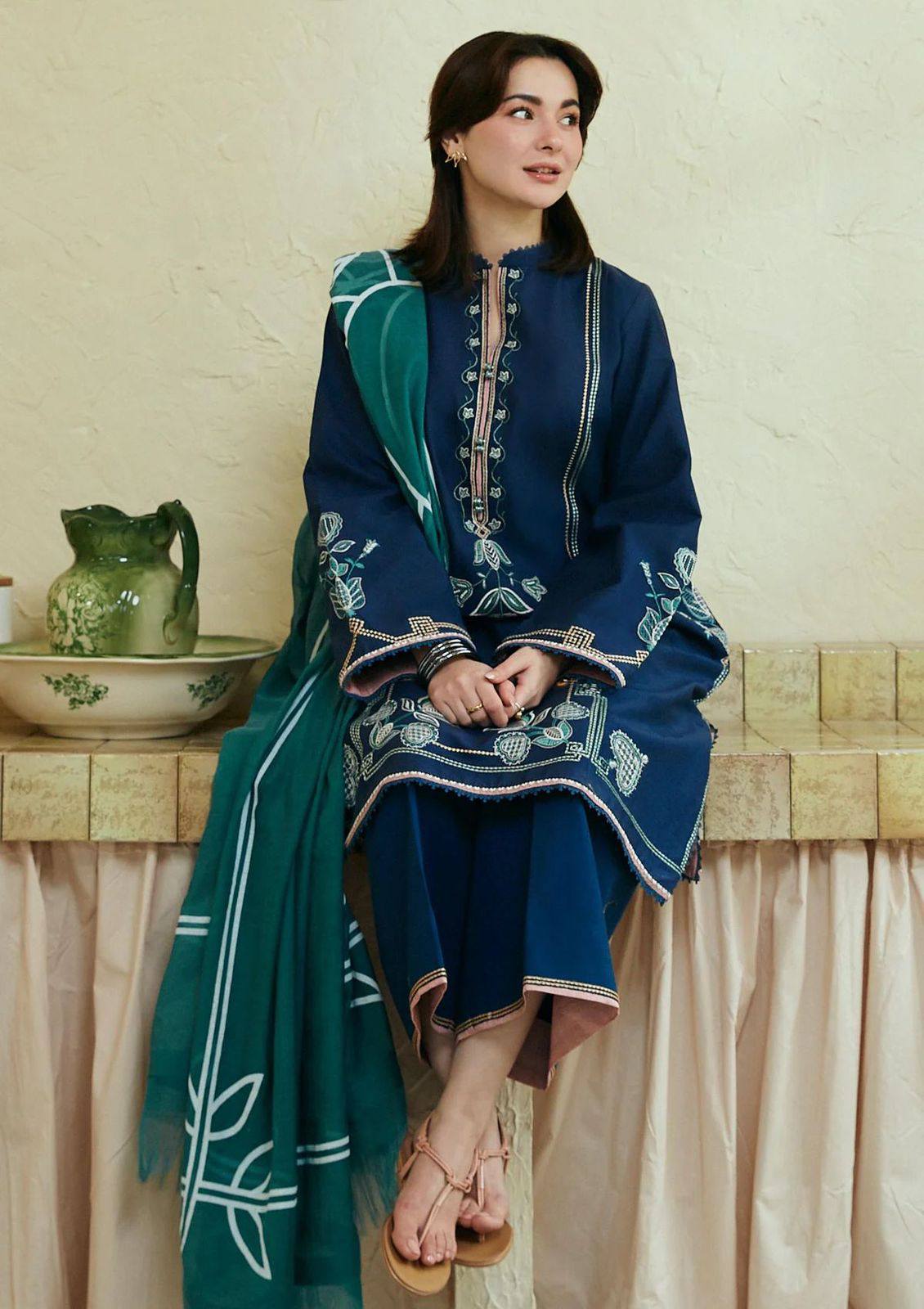 Jazmin Fully Embroidered LINEN 3Pc With Printed Chiffon Duppata