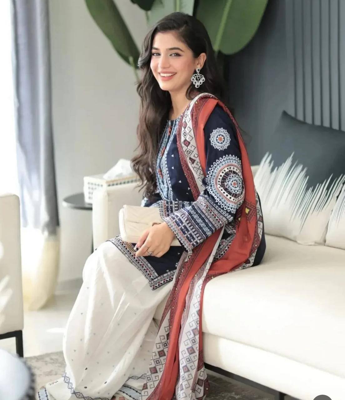 Jazmin Fully Embroidered LINEN 3Pc With Printed Chiffon Duppata