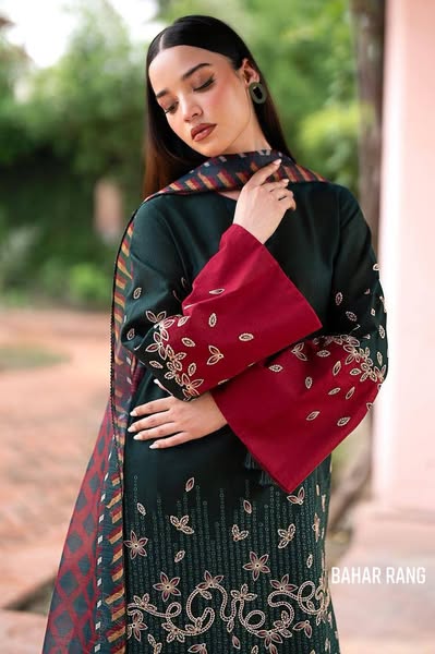 Jazmin Fully Embroidered LINEN 3Pc With Printed Chiffon Duppata
