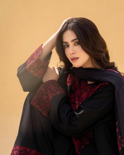 Jazmin Fully Embroidered LINEN 3Pc With Printed Chiffon Duppata