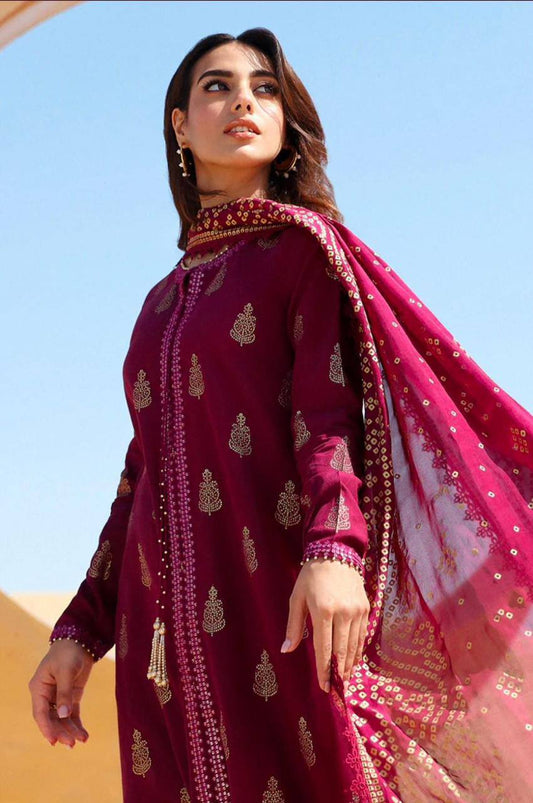 Jazmin Fully Embroidered LINEN 3Pc With Printed Chiffon Duppata