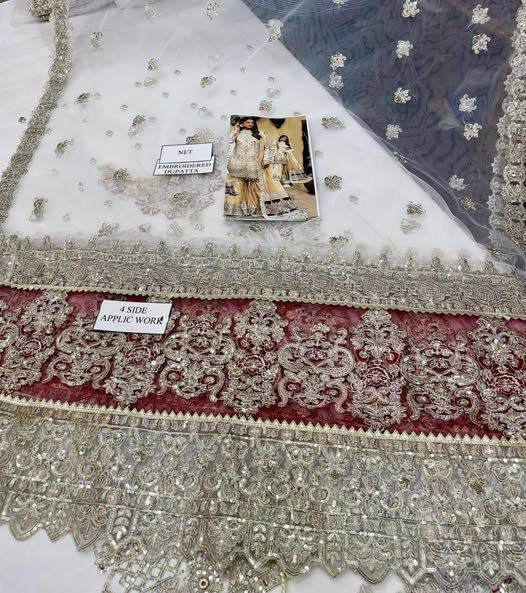 Net embroidered hand embellished luxury wedding unstitched 3pc FABRIC