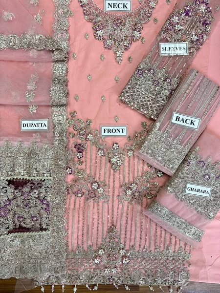 Net embroidered hand embellished luxury wedding unstitched 3pc FABRIC