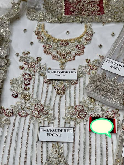 Net embroidered hand embellished luxury wedding unstitched 3pc FABRIC