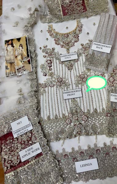 Net embroidered hand embellished luxury wedding unstitched 3pc FABRIC